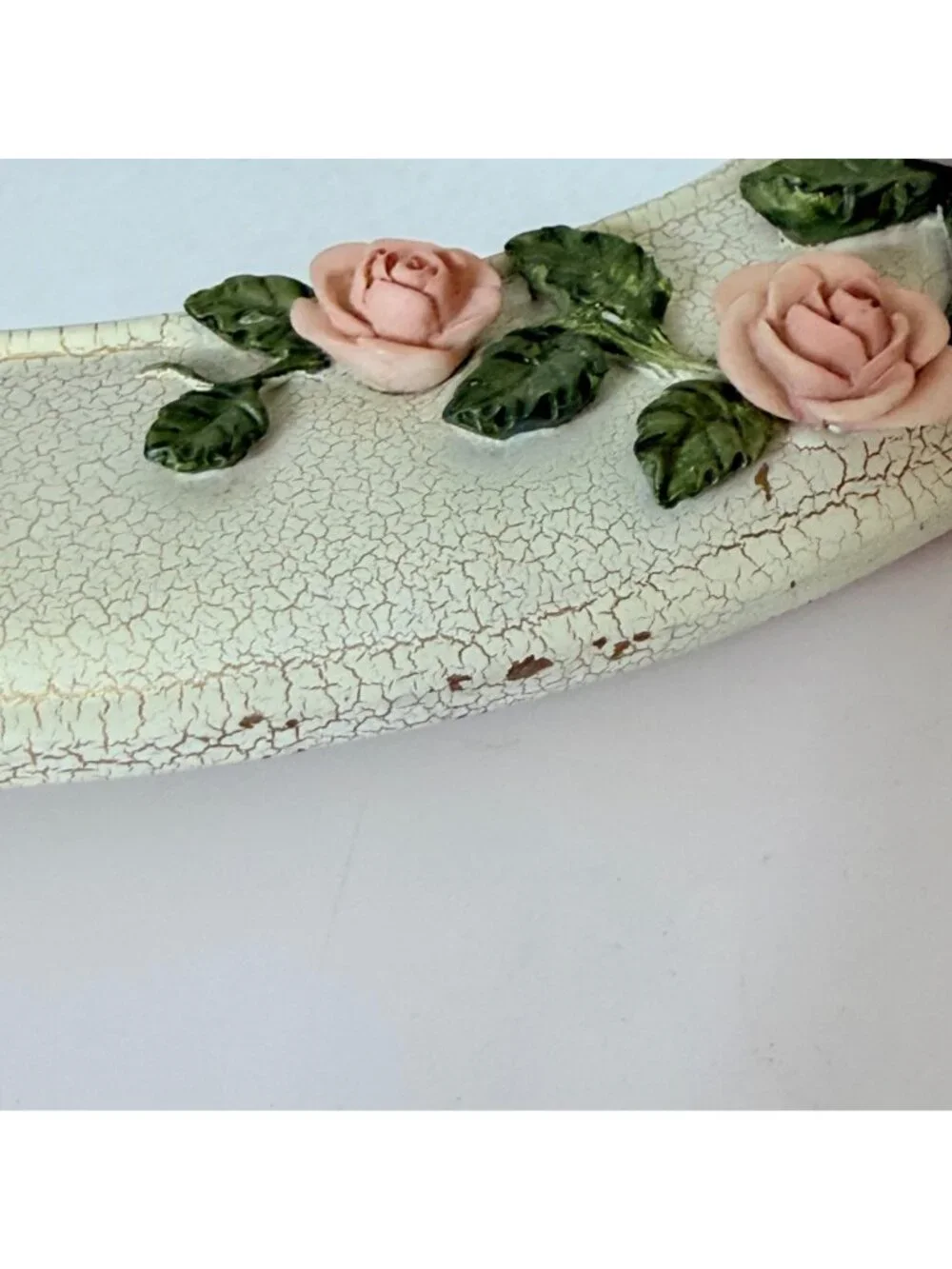 Homco Oval Mirror Roses Distressed White Frame VTG Shabby Chic French Country